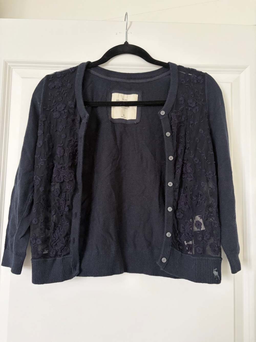 Abercrombie & Fitch Navy Floral Knit Button-Up Cardigan Sweater